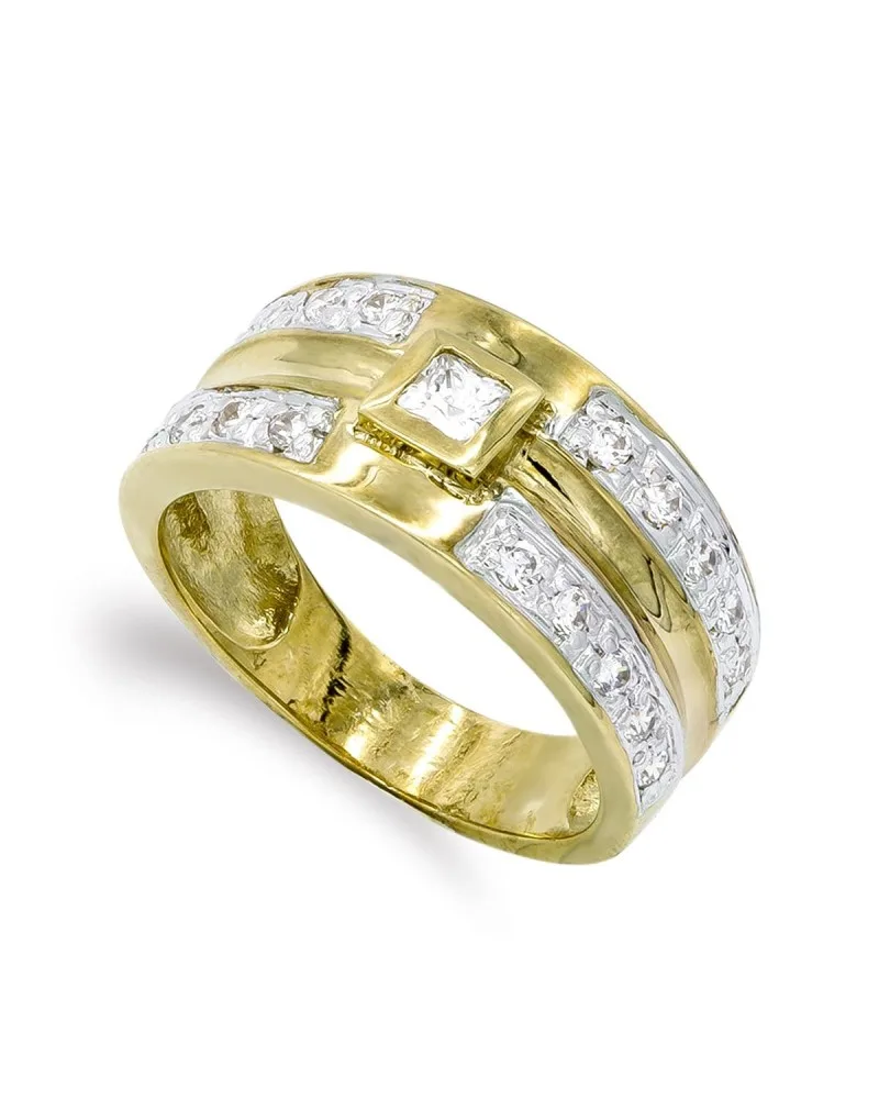 Sortija oro 18k amarillo circonitas ancho 9,5mm 6,5 gramos