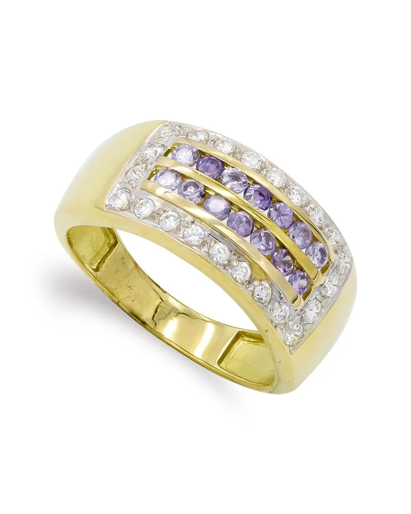 Sortija oro 18k amarillo circonitas ancho 9,5 mm