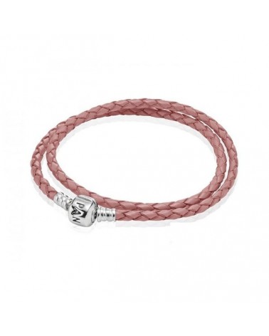 PULSERA PANDORA CUERO DOBLE ROSA Y CIERRE PLATA 590705CPK