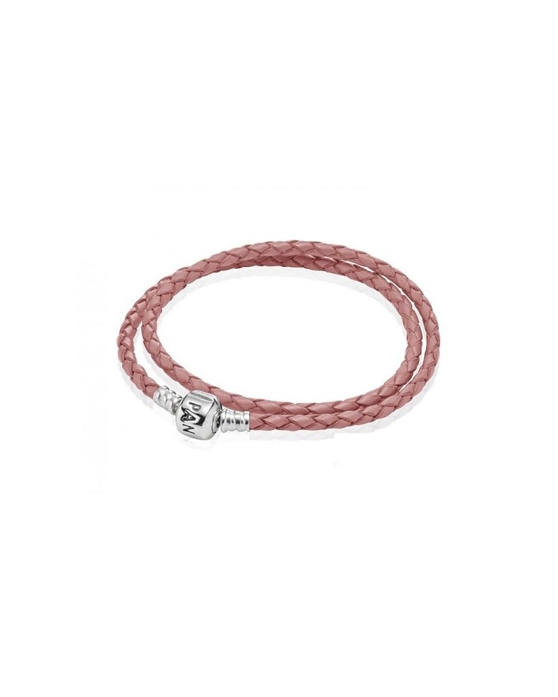 PULSERA PANDORA CUERO DOBLE ROSA Y CIERRE PLATA 590705CPK