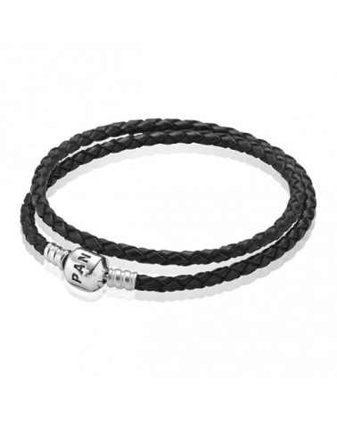 PULSERA PANDORA CUERO NEGRO DOBLE 590705CBK